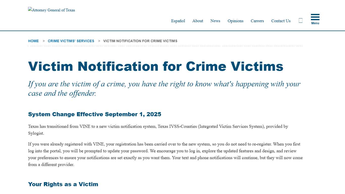 Victim Notification for Crime Victims | Office of the Attorney General